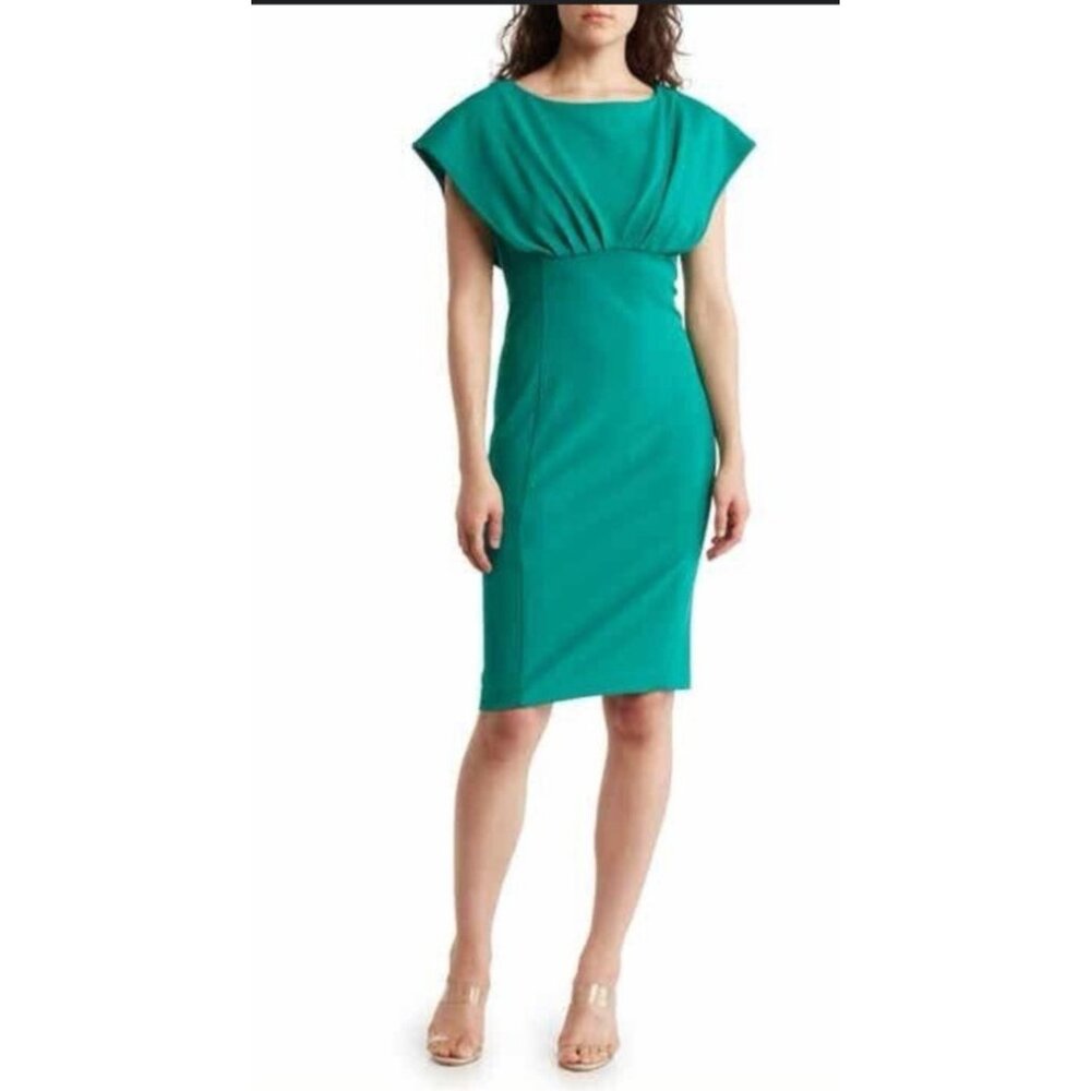 Calvin Klein Dress 10P Green Cap Sleeve Stretch Sheath Career Church NEW